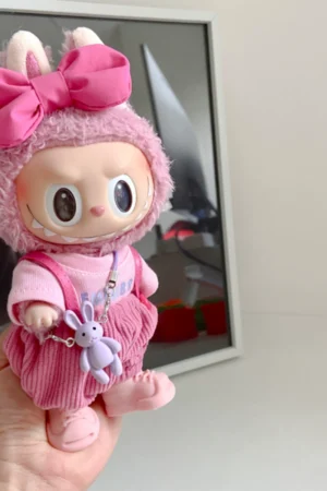 Labubu Doll Clothes (Pendant) – Pink/Blue Overalls Suit & Bow Tie for 1st & 2nd Gen Labubu Pendant (2 SKUs) | nekolulu