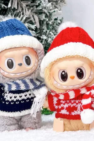 Labubu Doll Clothes (Christmas) – 2nd Gen Macaron Sitting Winter Sweater & Scarf Set (4 SKUs) | nekolulu