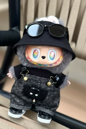 Labubu Doll Clothes (Outfit Set) – 15-17CM Black & Gray Cool Overalls Set for Labubu (4 SKUs) | nekolulu