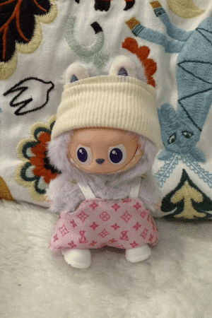 Labubu 4th generation mini baby clothes labubu heart code 4.0 clothes suspenders fisherman hat macaron suit